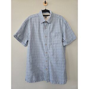 Eddie Bauer Linen Blend Blue Plaid Short Sleeve Shirt Men’s M Classic